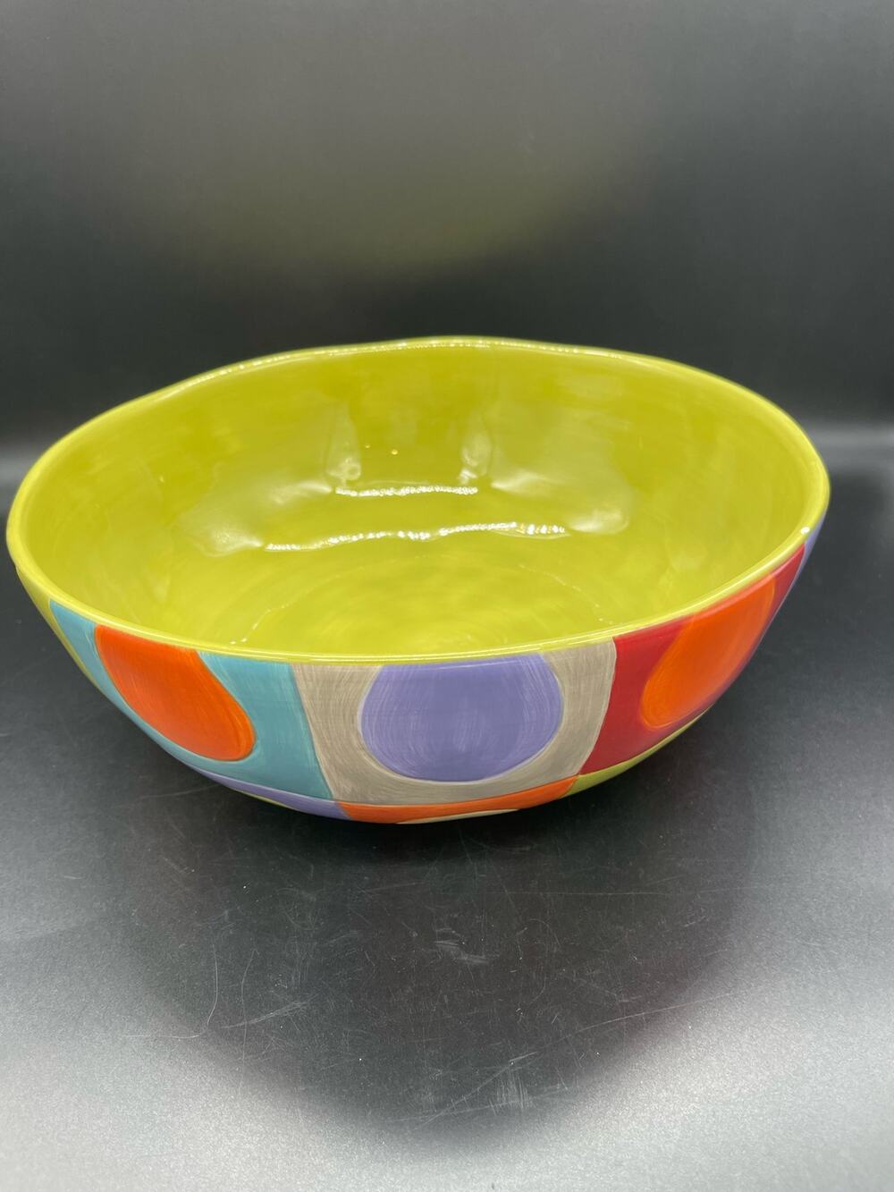 Pier 1 Urban Dot Hand Painted Earthenware Serving Bowl 11” *Small Paint Chip